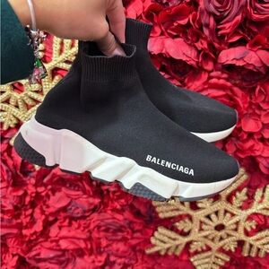 Balenciaga Women's Black and White Sock Sneakers